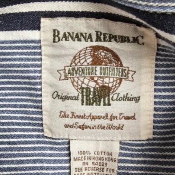 Vintage Banana Republic Safari & Travel Blue Multi Striped Button Down Shirt XL - Picture 5 of 8